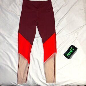 Fabletics Zone High-Waisted 7/8 Burgundy/Bayberry Shine/Dusty Rose Sz XS